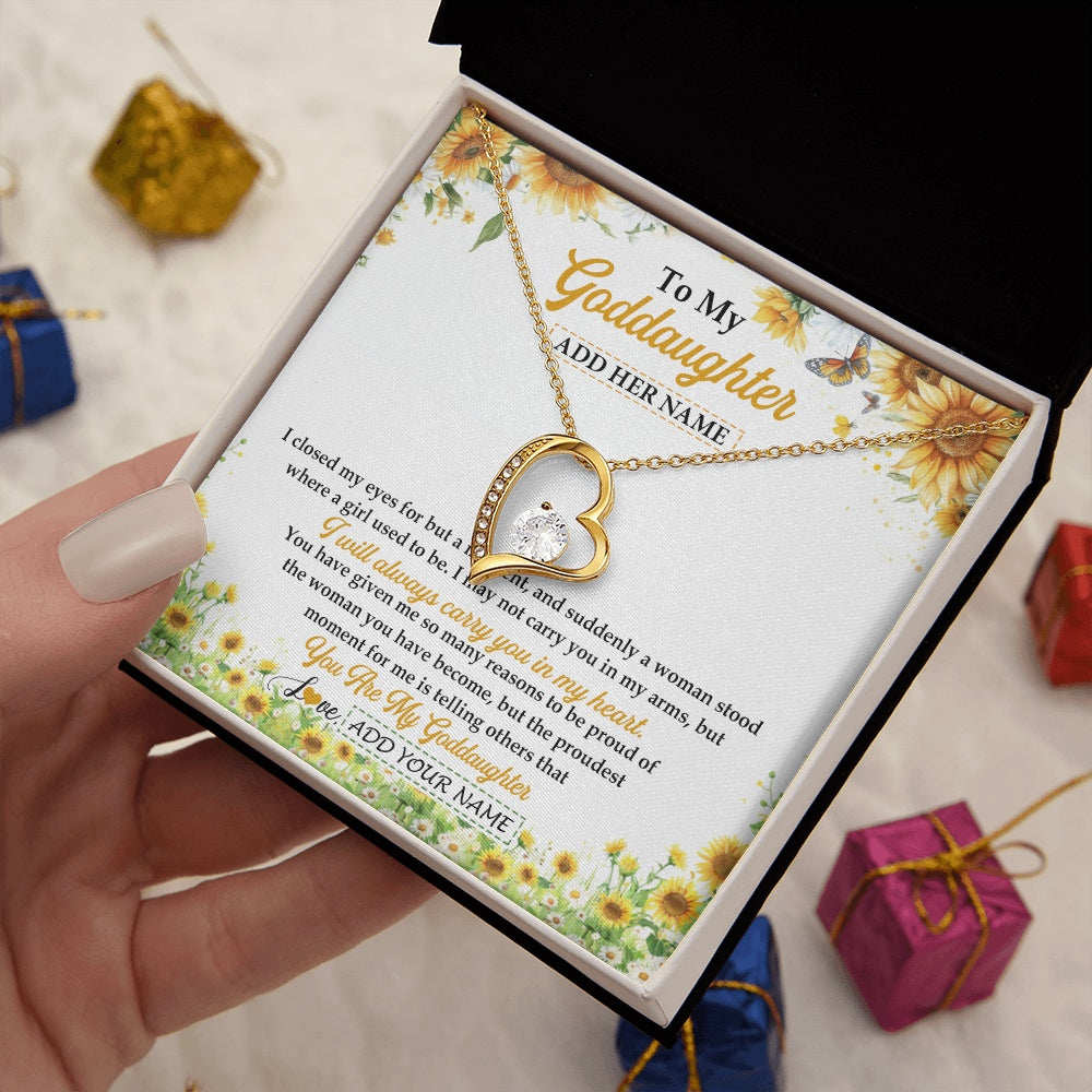 Forever Love Necklace 18K Yellow Gold Finish | 2 | Personalized To My Goddaughter Gifts Necklace From Godmother I Closed My Eyes Sunflower Best Goddaughter Birthday Gifts Christmas Custom Gift Box Message Card | teecentury.myshopify