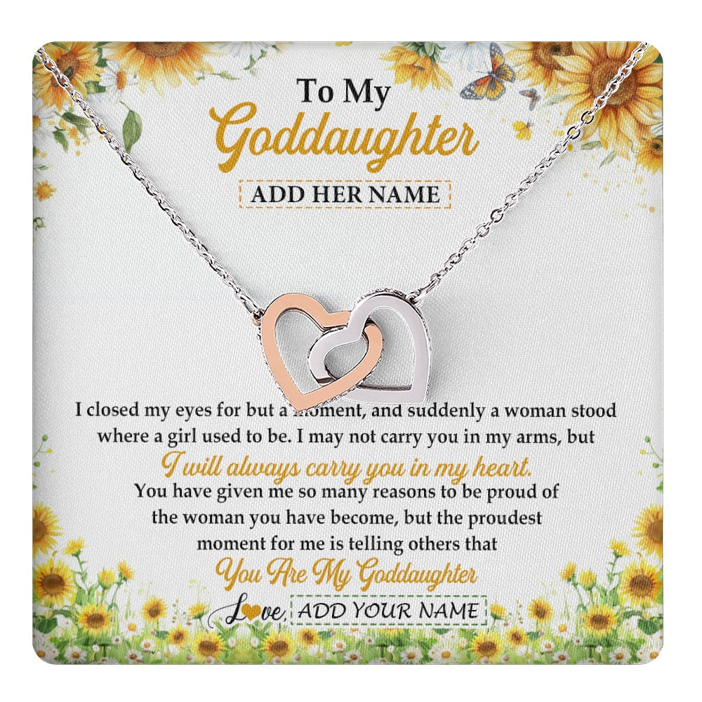 Interlocking Hearts Necklace Stainless Steel & Rose Gold Finish | 1 | Personalized To My Goddaughter Gifts Necklace From Godmother I Closed My Eyes Sunflower Best Goddaughter Birthday Gifts Christmas Custom Gift Box Message Card | teecentury.myshopify