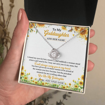 Love Knot Necklace 14K White Gold Finish | 2 | Personalized To My Goddaughter Gifts Necklace From Godmother I Closed My Eyes Sunflower Best Goddaughter Birthday Gifts Christmas Custom Gift Box Message Card | teecentury.myshopify