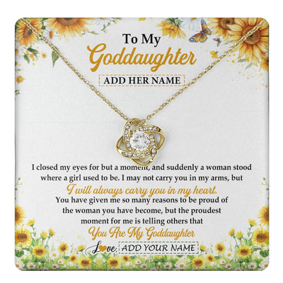 Love Knot Necklace 18K Yellow Gold Finish | 1 | Personalized To My Goddaughter Gifts Necklace From Godmother I Closed My Eyes Sunflower Best Goddaughter Birthday Gifts Christmas Custom Gift Box Message Card | teecentury.myshopify