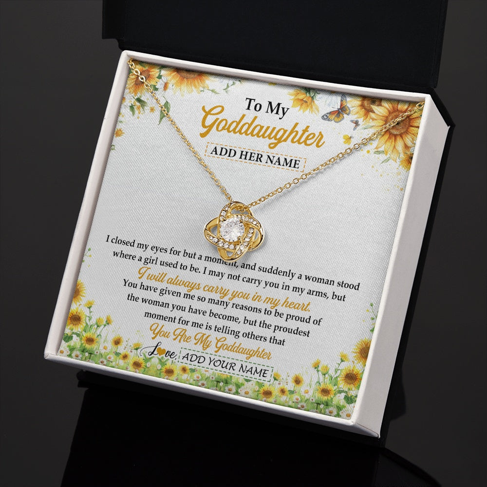 Love Knot Necklace 18K Yellow Gold Finish | 2 | Personalized To My Goddaughter Gifts Necklace From Godmother I Closed My Eyes Sunflower Best Goddaughter Birthday Gifts Christmas Custom Gift Box Message Card | teecentury.myshopify