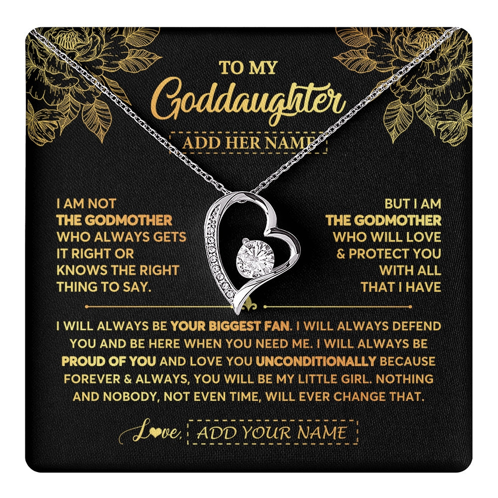 Forever Love Necklace 14K White Gold Finish | 1 | Personalized To My Goddaughter Gifts Necklace From Godmother Meaningful Family Jewelry Birthday Gifts For Goddaughter Christmas Custom Gift Box Message Card | https://teecentury.