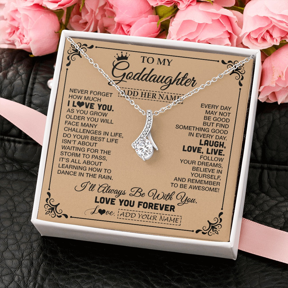Alluring Beauty Necklace 14K White Gold Finish | 2 | Personalized To My Goddaughter Gifts Necklace From Godmother Never Forget How Much I Love You Goddaughter Birthday Gifts Christmas Gift Box Message Card | https://teecentury.