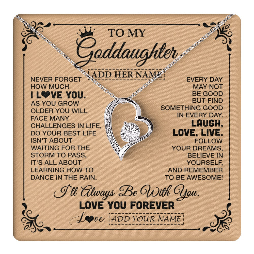 Forever Love Necklace 14K White Gold Finish | 1 | Personalized To My Goddaughter Gifts Necklace From Godmother Never Forget How Much I Love You Goddaughter Birthday Gifts Christmas Gift Box Message Card | https://teecentury.