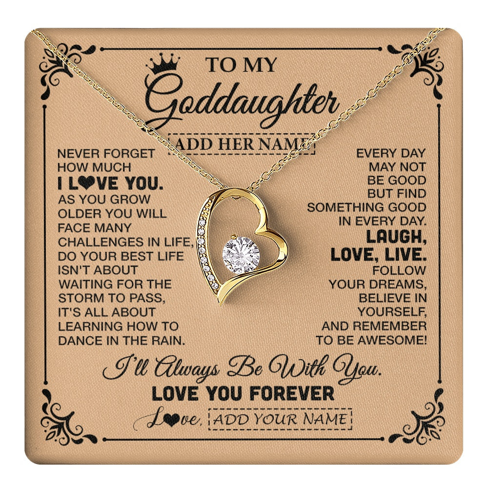 Forever Love Necklace 18K Yellow Gold Finish | 1 | Personalized To My Goddaughter Gifts Necklace From Godmother Never Forget How Much I Love You Goddaughter Birthday Gifts Christmas Gift Box Message Card | https://teecentury.