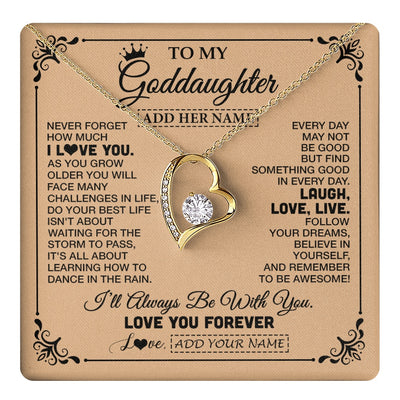 Forever Love Necklace 18K Yellow Gold Finish | 1 | Personalized To My Goddaughter Gifts Necklace From Godmother Never Forget How Much I Love You Goddaughter Birthday Gifts Christmas Gift Box Message Card | https://teecentury.