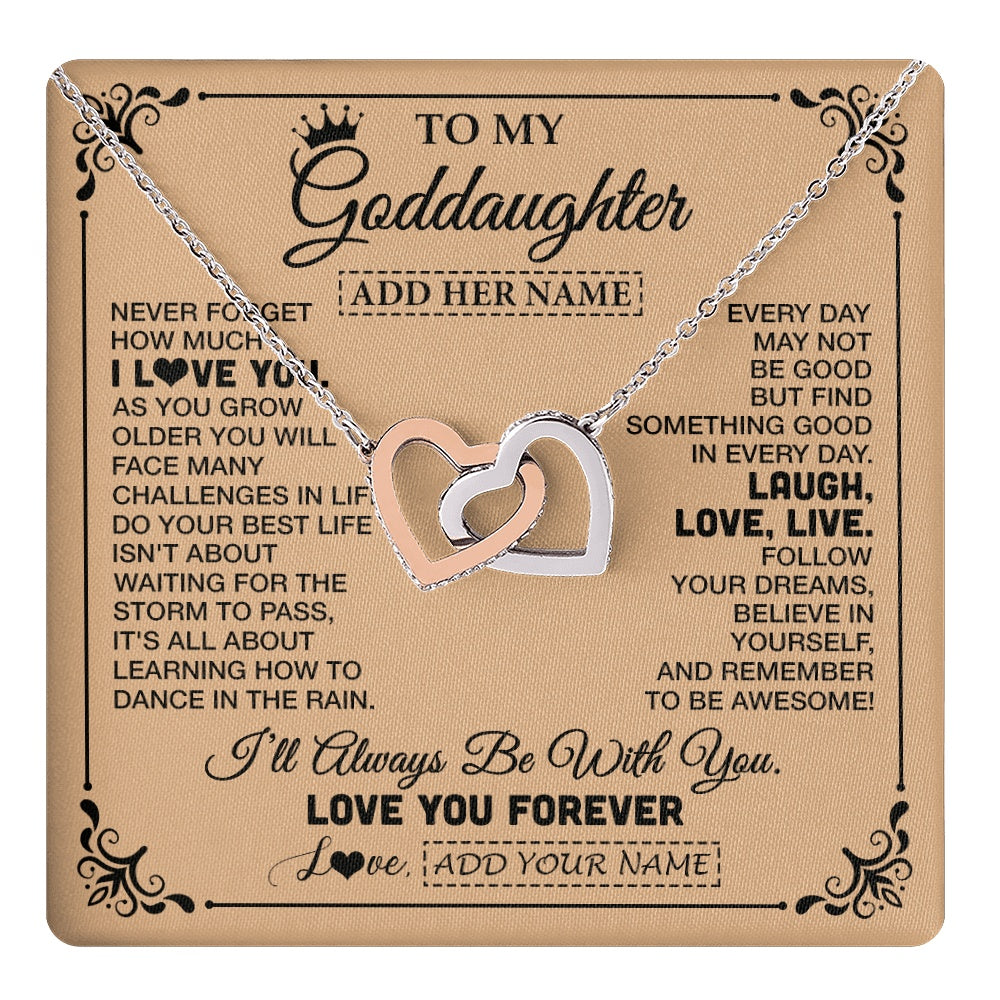 Interlocking Hearts Necklace Stainless Steel & Rose Gold Finish | 1 | Personalized To My Goddaughter Gifts Necklace From Godmother Never Forget How Much I Love You Goddaughter Birthday Gifts Christmas Gift Box Message Card | https://teecentury.