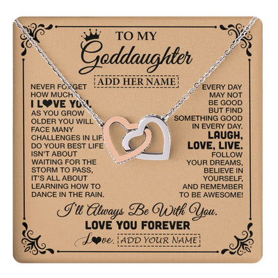 Interlocking Hearts Necklace Stainless Steel & Rose Gold Finish | 1 | Personalized To My Goddaughter Gifts Necklace From Godmother Never Forget How Much I Love You Goddaughter Birthday Gifts Christmas Gift Box Message Card | https://teecentury.