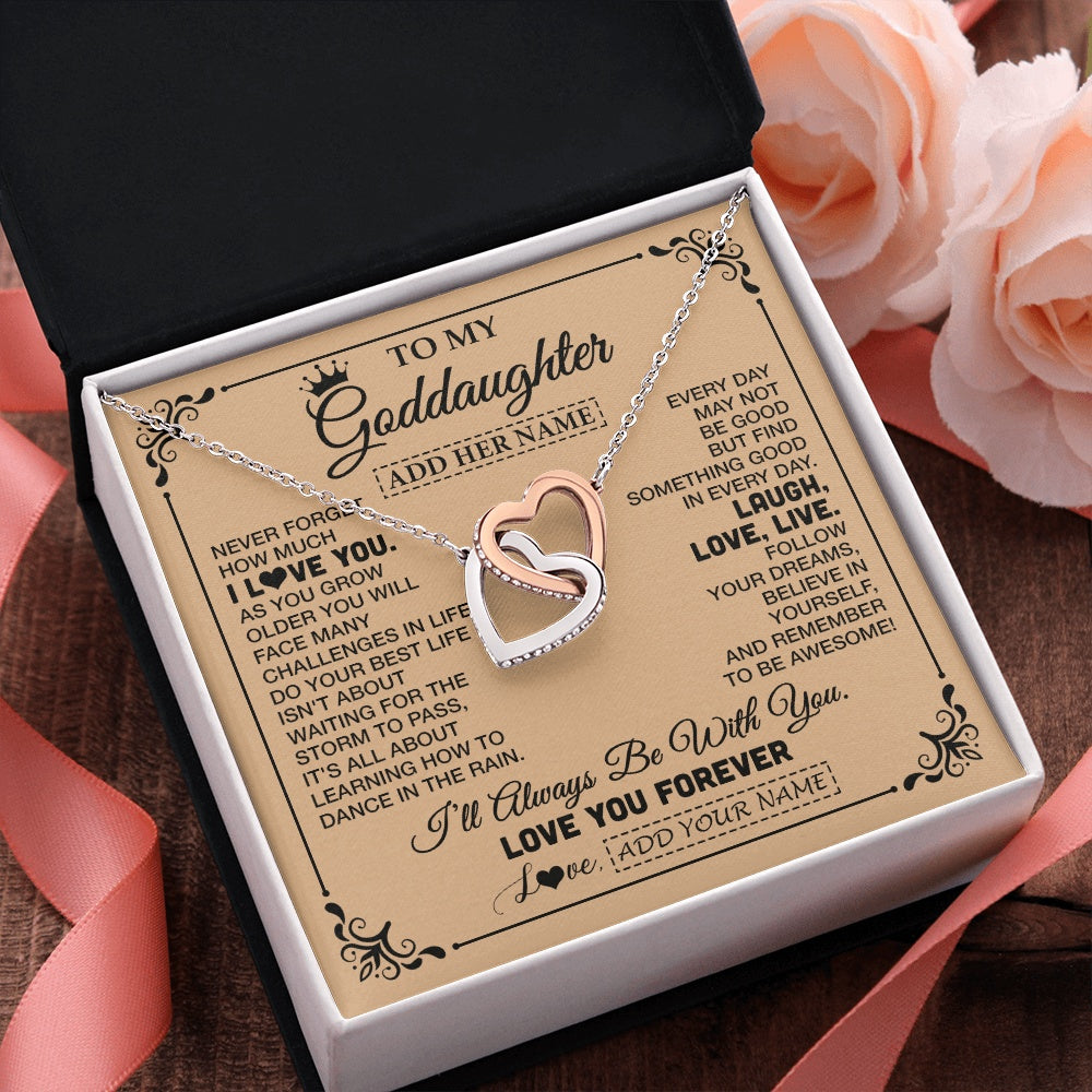 Interlocking Hearts Necklace Stainless Steel & Rose Gold Finish | 2 | Personalized To My Goddaughter Gifts Necklace From Godmother Never Forget How Much I Love You Goddaughter Birthday Gifts Christmas Gift Box Message Card | https://teecentury.