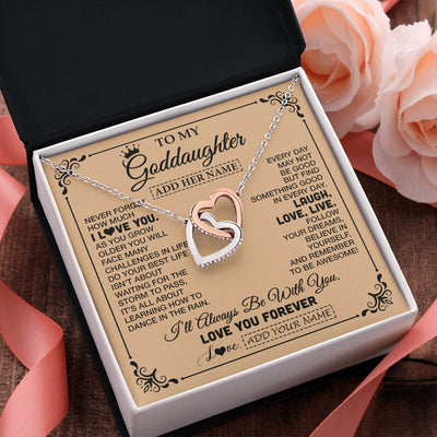 Interlocking Hearts Necklace Stainless Steel & Rose Gold Finish | 2 | Personalized To My Goddaughter Gifts Necklace From Godmother Never Forget How Much I Love You Goddaughter Birthday Gifts Christmas Gift Box Message Card | https://teecentury.