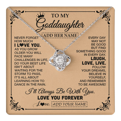 Love Knot Necklace 14K White Gold Finish | 1 | Personalized To My Goddaughter Gifts Necklace From Godmother Never Forget How Much I Love You Goddaughter Birthday Gifts Christmas Gift Box Message Card | https://teecentury.