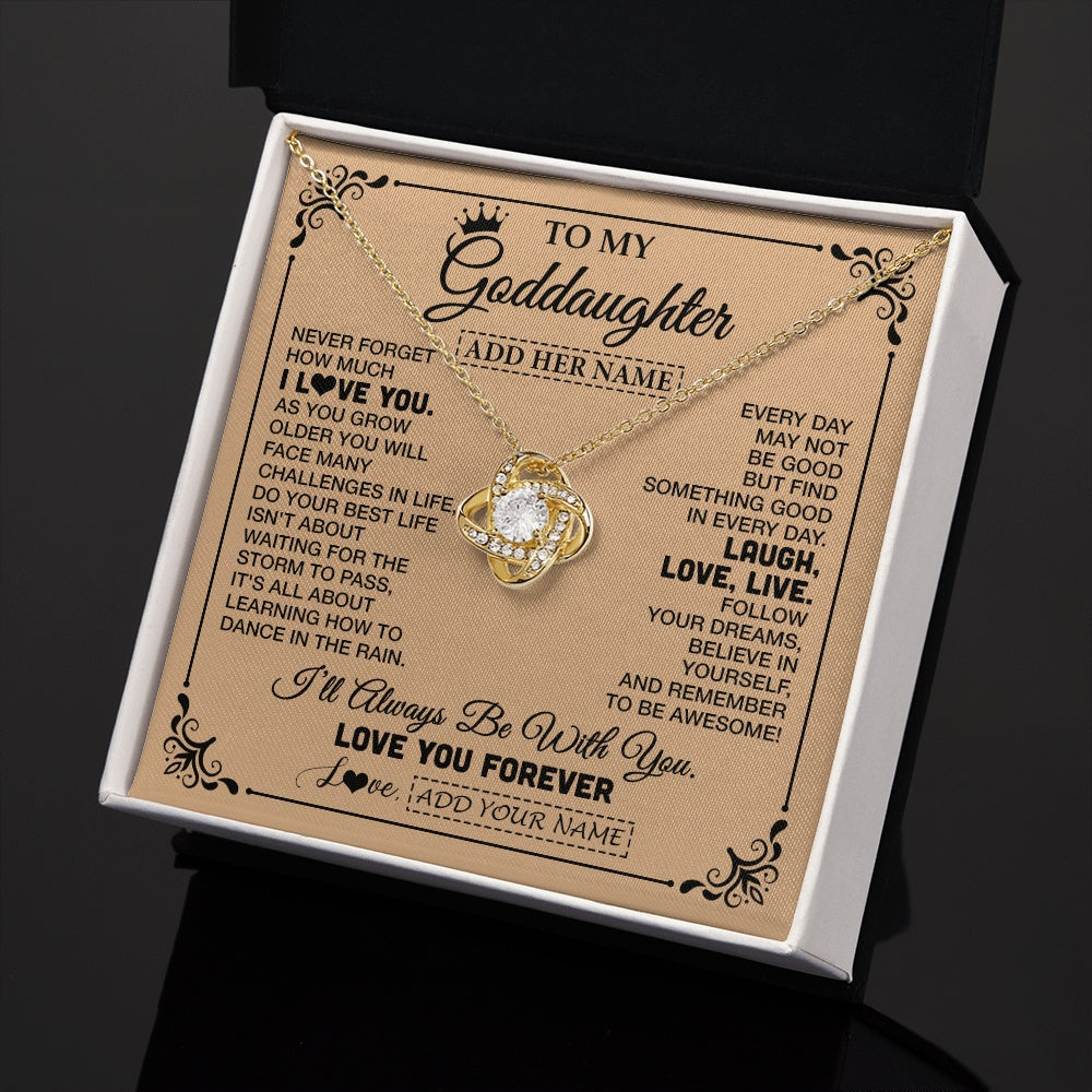 Love Knot Necklace 18K Yellow Gold Finish | 2 | Personalized To My Goddaughter Gifts Necklace From Godmother Never Forget How Much I Love You Goddaughter Birthday Gifts Christmas Gift Box Message Card | https://teecentury.