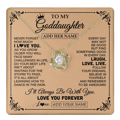 Love Knot Necklace 18K Yellow Gold Finish | 1 | Personalized To My Goddaughter Gifts Necklace From Godmother Never Forget How Much I Love You Goddaughter Birthday Gifts Christmas Gift Box Message Card | https://teecentury.