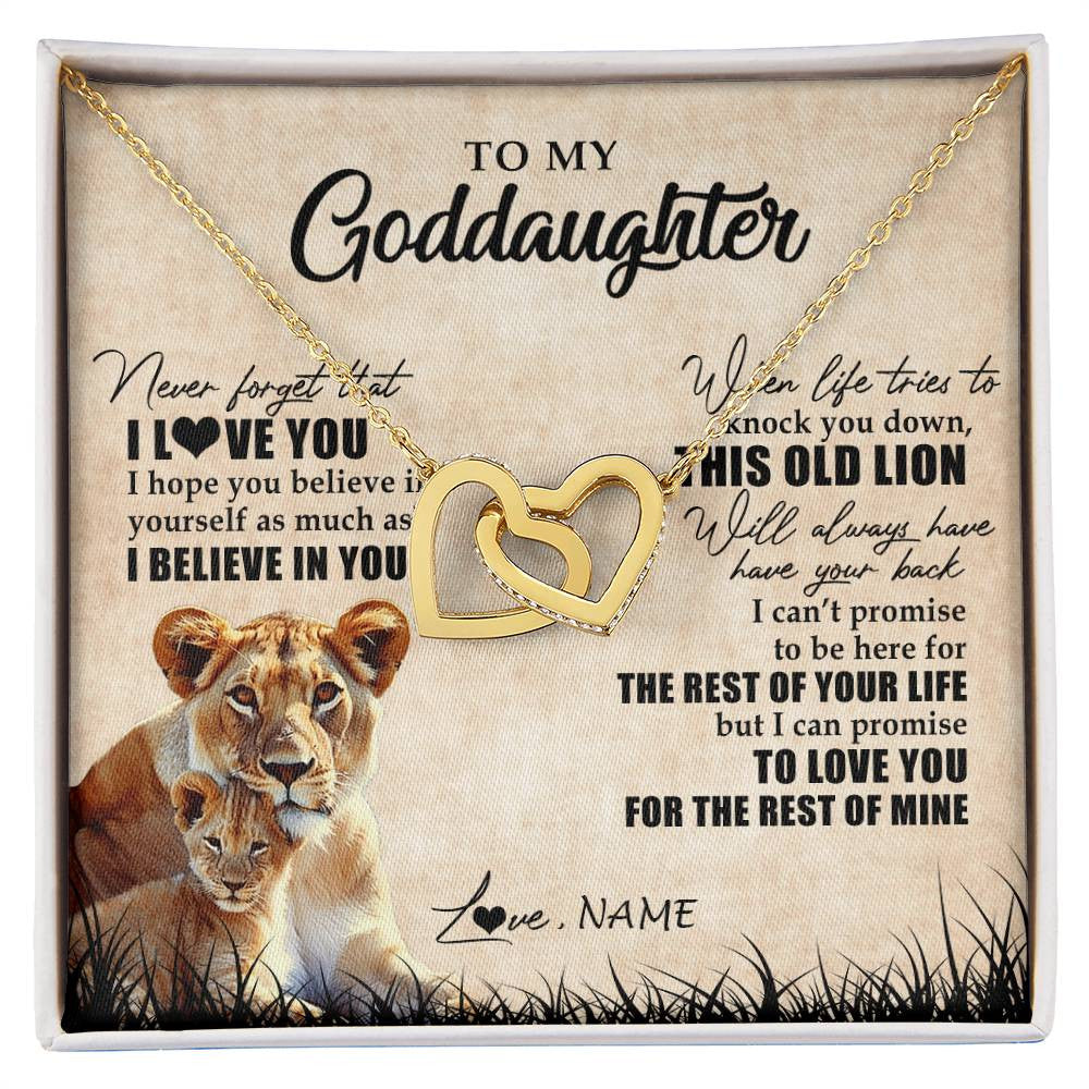 Interlocking Hearts Necklace 18K Yellow Gold Finish | Personalized To My Goddaughter Gifts Necklace From Godmother Old Lion Goddaughter Jewelry Birthday Gifts Graduation Christmas Customized Gift Box Message Card | teecentury
