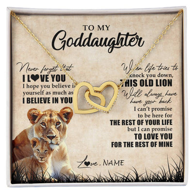 Interlocking Hearts Necklace 18K Yellow Gold Finish | Personalized To My Goddaughter Gifts Necklace From Godmother Old Lion Goddaughter Jewelry Birthday Gifts Graduation Christmas Customized Gift Box Message Card | teecentury