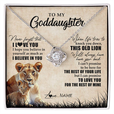 Love Knot Necklace 14K White Gold Finish | Personalized To My Goddaughter Gifts Necklace From Godmother Old Lion Goddaughter Jewelry Birthday Gifts Graduation Christmas Customized Gift Box Message Card | teecentury