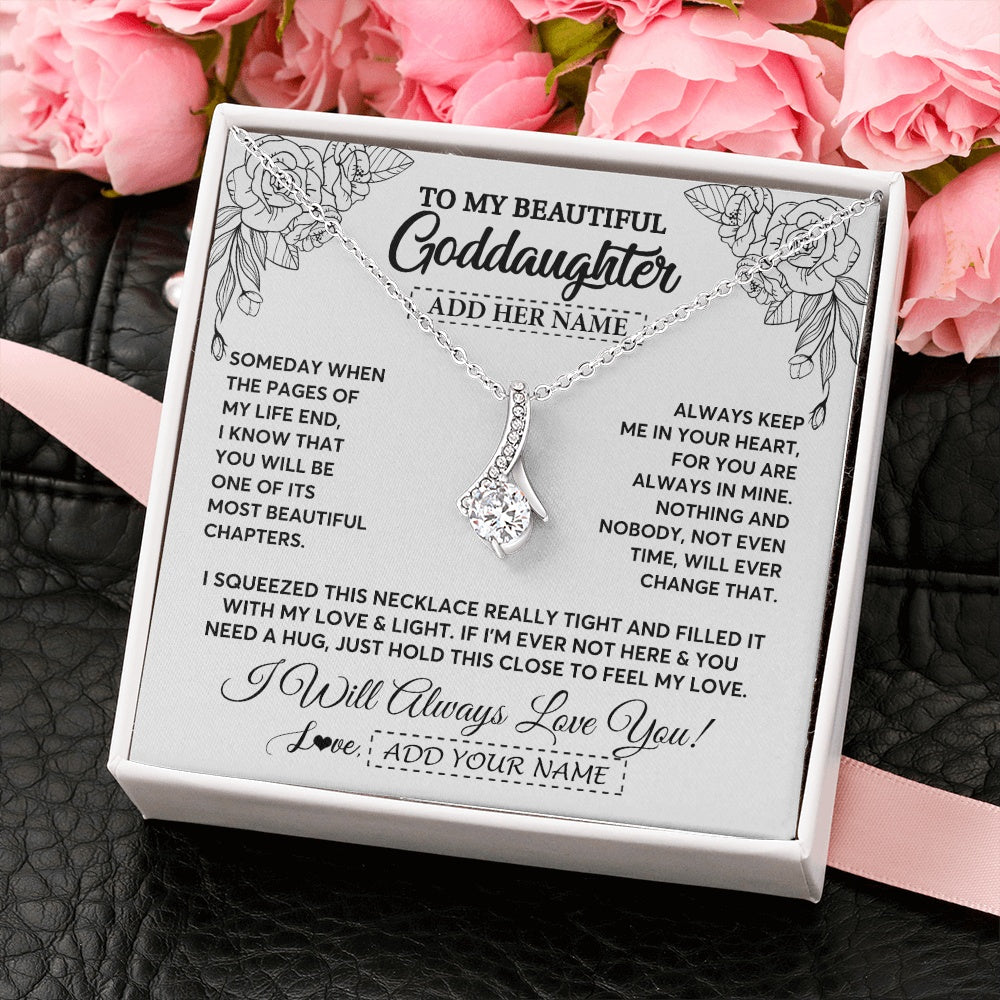 Alluring Beauty Necklace 14K White Gold Finish | 2 | Personalized To My Goddaughter Gifts Necklace From Godmother Someday When The Pages Birthday Goddaughter Christmas Graduation Jewelry Gift Box Message Card | https://teecentury.