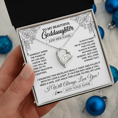 Forever Love Necklace 14K White Gold Finish | 2 | Personalized To My Goddaughter Gifts Necklace From Godmother Someday When The Pages Birthday Goddaughter Christmas Graduation Jewelry Gift Box Message Card | https://teecentury.