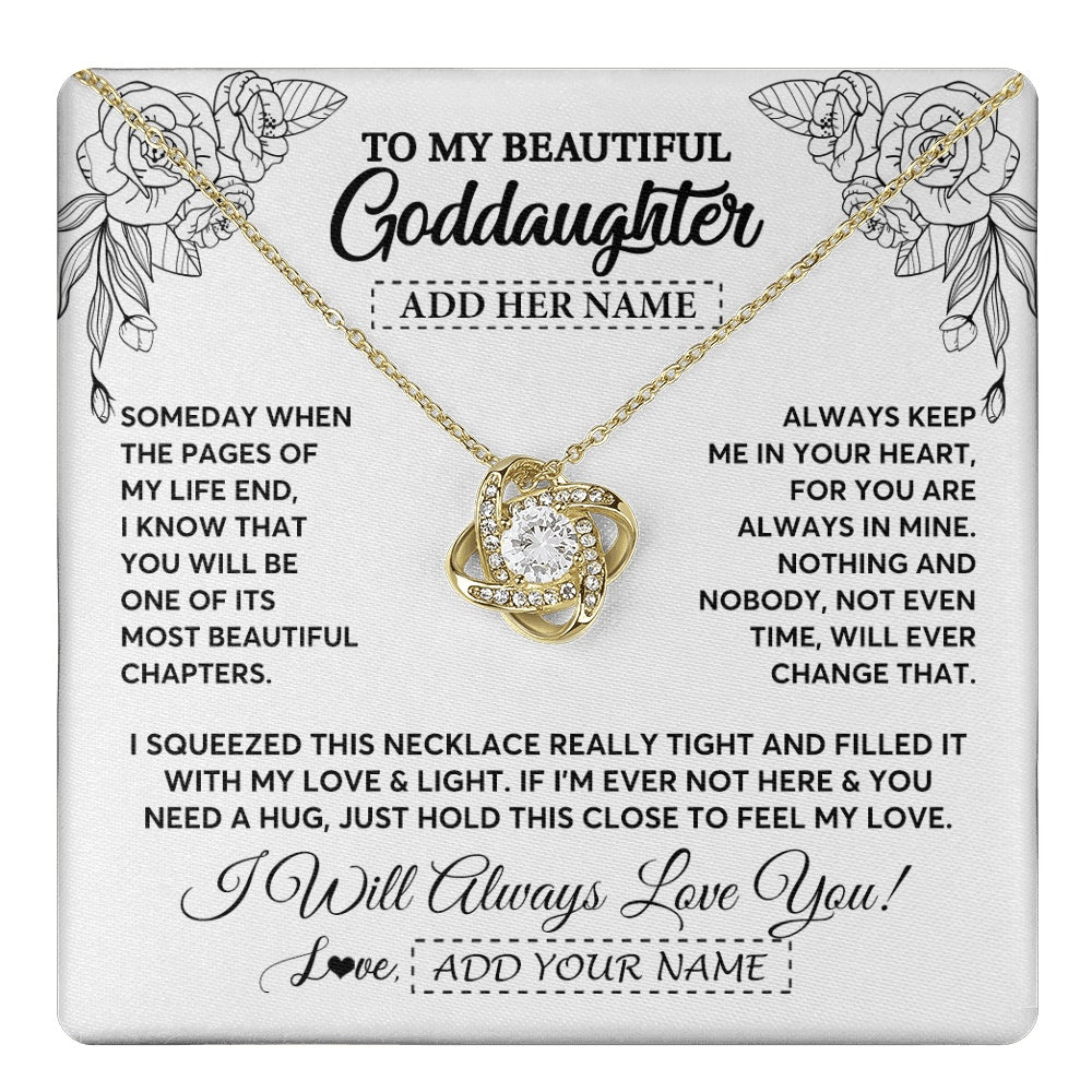 Love Knot Necklace 18K Yellow Gold Finish | 1 | Personalized To My Goddaughter Gifts Necklace From Godmother Someday When The Pages Birthday Goddaughter Christmas Graduation Jewelry Gift Box Message Card | https://teecentury.