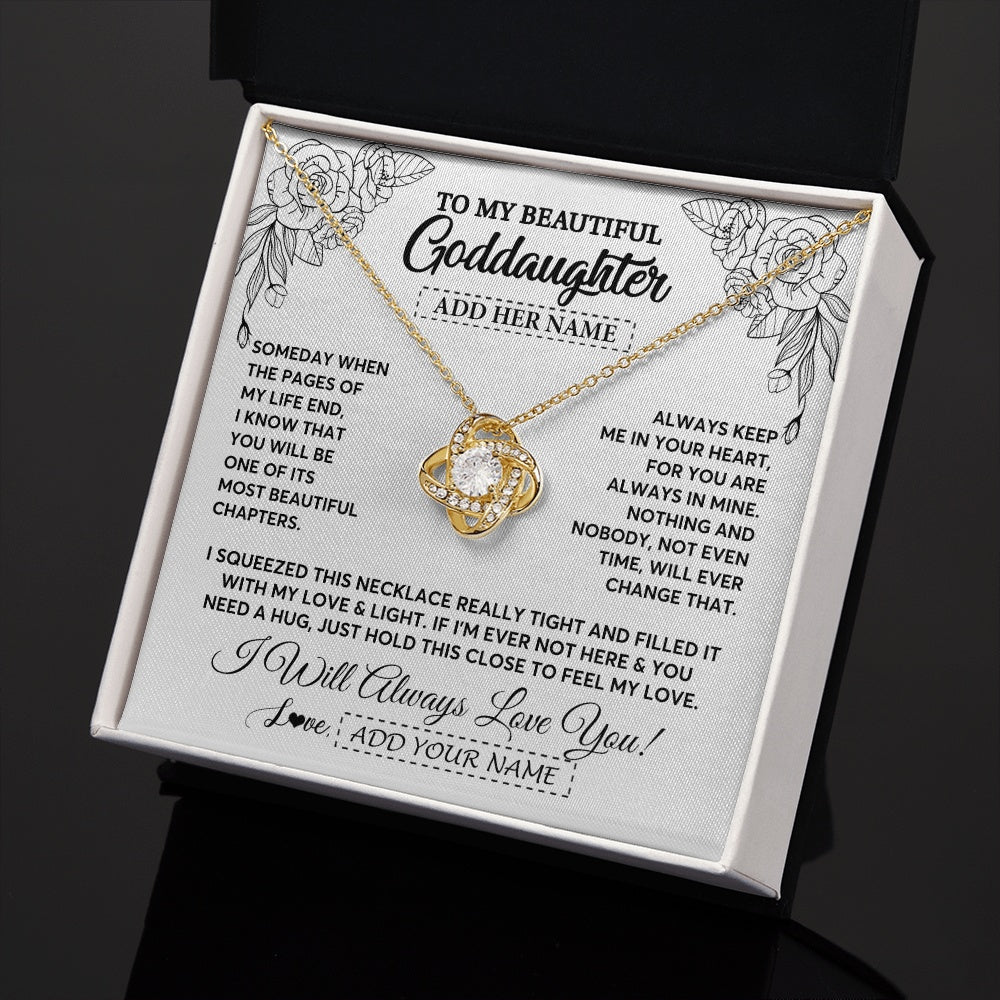 Love Knot Necklace 18K Yellow Gold Finish | 2 | Personalized To My Goddaughter Gifts Necklace From Godmother Someday When The Pages Birthday Goddaughter Christmas Graduation Jewelry Gift Box Message Card | https://teecentury.
