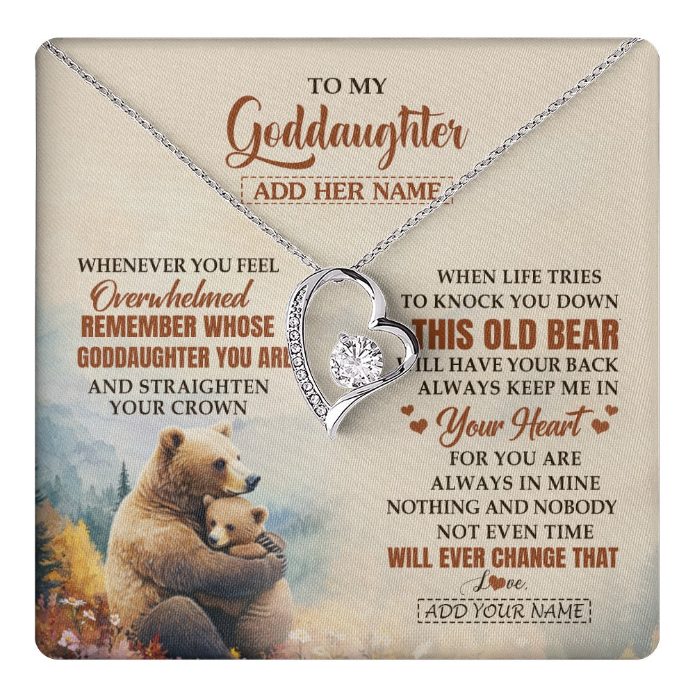 Forever Love Necklace 14K White Gold Finish | 1 | Personalized To My Goddaughter Gifts Necklace From Godmother Whenever Bear Unique Birthday Gifts For Goddaughter Graduation Christmas Gift Box Message Card | teecentury.myshopify