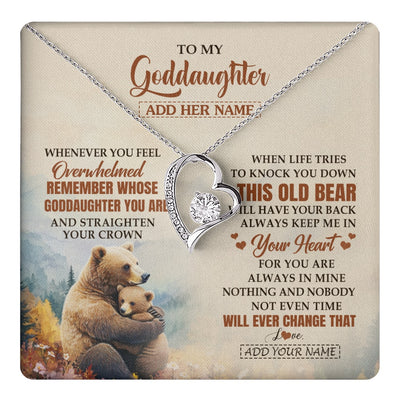 Forever Love Necklace 14K White Gold Finish | 1 | Personalized To My Goddaughter Gifts Necklace From Godmother Whenever Bear Unique Birthday Gifts For Goddaughter Graduation Christmas Gift Box Message Card | teecentury.myshopify