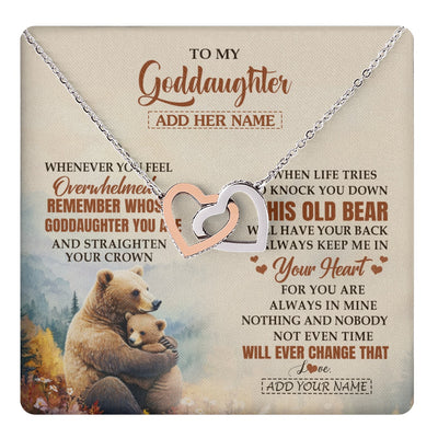 Interlocking Hearts Necklace Stainless Steel & Rose Gold Finish | 1 | Personalized To My Goddaughter Gifts Necklace From Godmother Whenever Bear Unique Birthday Gifts For Goddaughter Graduation Christmas Gift Box Message Card | teecentury.myshopify