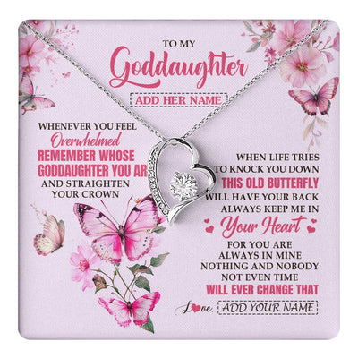 Forever Love Necklace 14K White Gold Finish | 1 | Personalized To My Goddaughter Gifts Necklace From Godmother Whenever Butterfly Unique Birthday Gifts Goddaughter Graduation Christmas Gift Box Message Card | teecentury.myshopify