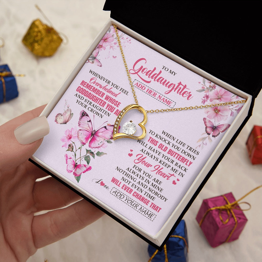 Forever Love Necklace 18K Yellow Gold Finish | 2 | Personalized To My Goddaughter Gifts Necklace From Godmother Whenever Butterfly Unique Birthday Gifts Goddaughter Graduation Christmas Gift Box Message Card | teecentury.myshopify