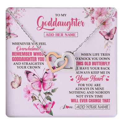 Interlocking Hearts Necklace Stainless Steel & Rose Gold Finish | 1 | Personalized To My Goddaughter Gifts Necklace From Godmother Whenever Butterfly Unique Birthday Gifts Goddaughter Graduation Christmas Gift Box Message Card | teecentury.myshopify