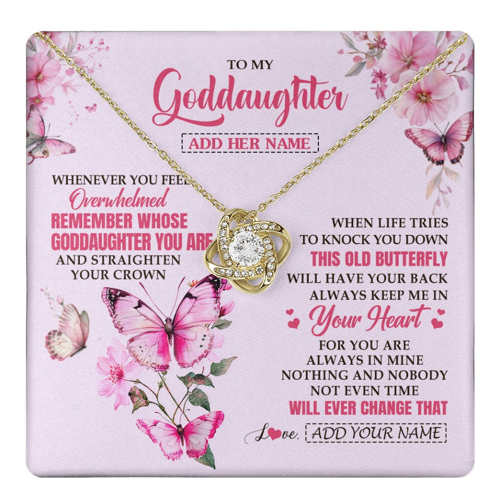 Love Knot Necklace 18K Yellow Gold Finish | 1 | Personalized To My Goddaughter Gifts Necklace From Godmother Whenever Butterfly Unique Birthday Gifts Goddaughter Graduation Christmas Gift Box Message Card | teecentury.myshopify