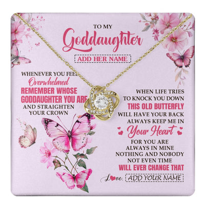 Love Knot Necklace 18K Yellow Gold Finish | 1 | Personalized To My Goddaughter Gifts Necklace From Godmother Whenever Butterfly Unique Birthday Gifts Goddaughter Graduation Christmas Gift Box Message Card | teecentury.myshopify