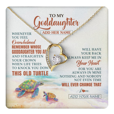 Forever Love Necklace 18K Yellow Gold Finish | 1 | Personalized To My Goddaughter Gifts Necklace From Godmother Whenever Turtle Unique Birthday Gifts For Goddaughter Christmas Custom Gift Box Message Card | https://teecentury.