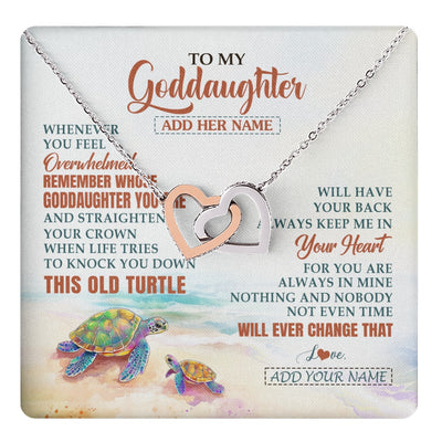 Interlocking Hearts Necklace Stainless Steel & Rose Gold Finish | 1 | Personalized To My Goddaughter Gifts Necklace From Godmother Whenever Turtle Unique Birthday Gifts For Goddaughter Christmas Custom Gift Box Message Card | https://teecentury.