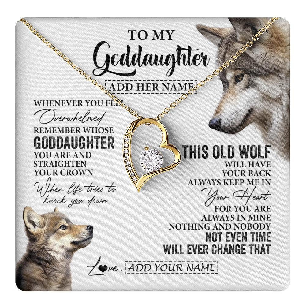 Forever Love Necklace 18K Yellow Gold Finish | 1 | Personalized To My Goddaughter Gifts Necklace From Godmother Whenever Wolf Unique Birthday For Goddaughter Graduation Christmas Custom Gift Box Message Card | https://teecentury.