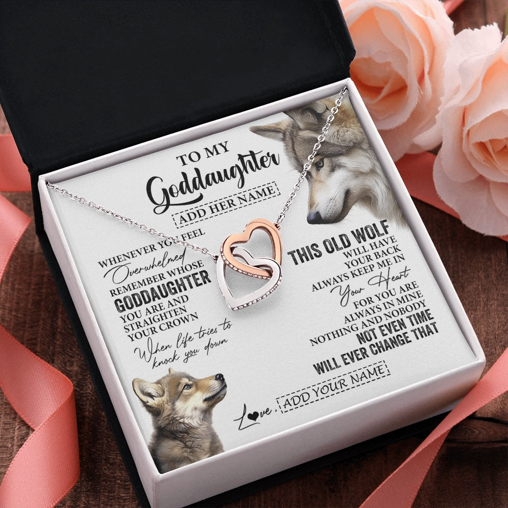 Interlocking Hearts Necklace Stainless Steel & Rose Gold Finish | 2 | Personalized To My Goddaughter Gifts Necklace From Godmother Whenever Wolf Unique Birthday For Goddaughter Graduation Christmas Custom Gift Box Message Card | https://teecentury.