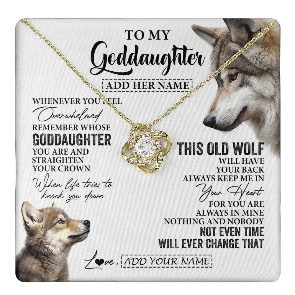 Love Knot Necklace 18K Yellow Gold Finish | 1 | Personalized To My Goddaughter Gifts Necklace From Godmother Whenever Wolf Unique Birthday For Goddaughter Graduation Christmas Custom Gift Box Message Card | https://teecentury.