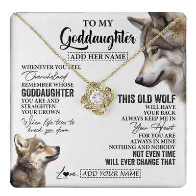 Love Knot Necklace 18K Yellow Gold Finish | 1 | Personalized To My Goddaughter Gifts Necklace From Godmother Whenever Wolf Unique Birthday For Goddaughter Graduation Christmas Custom Gift Box Message Card | https://teecentury.
