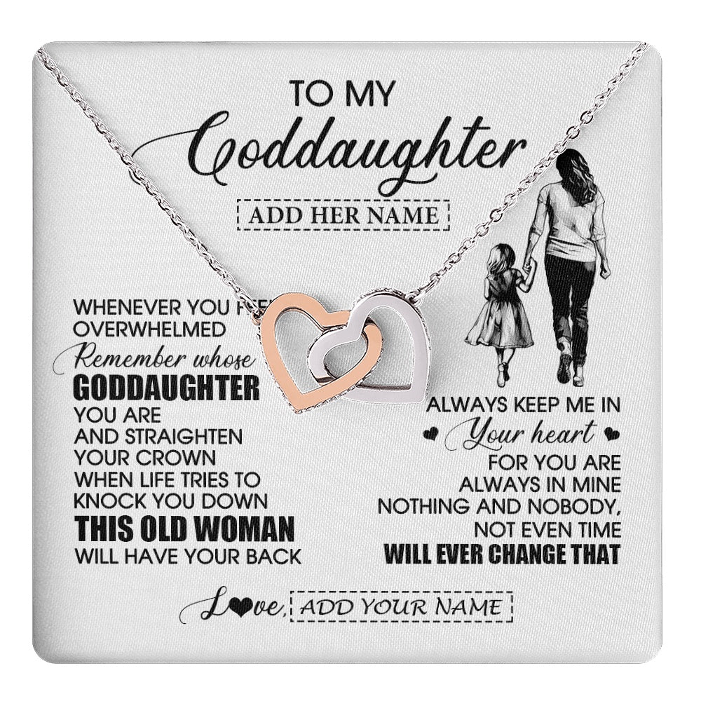Interlocking Hearts Necklace Stainless Steel & Rose Gold Finish | 1 | Personalized To My Goddaughter Gifts Necklace From Godmother Whenever Woman Unique Birthday Gifts For Goddaughter Graduation Christmas Gift Box Message Card | teecentury.myshopify