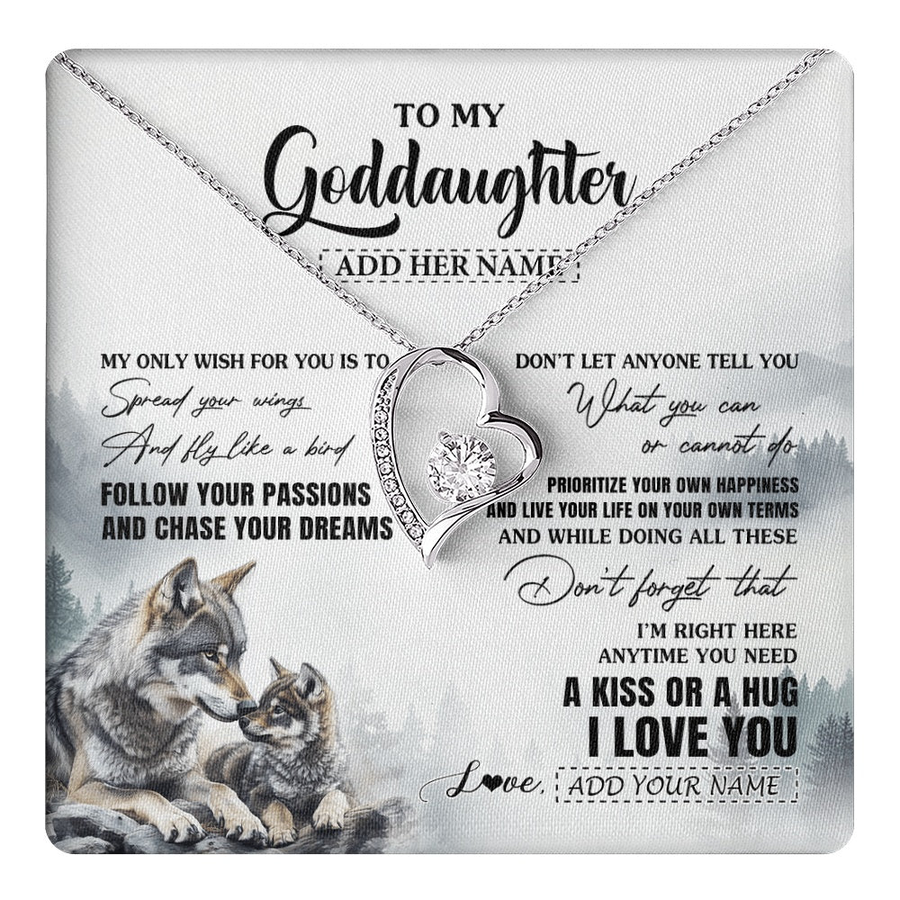 Forever Love Necklace 14K White Gold Finish | 1 | Personalized To My Goddaughter Gifts Necklace From Godmother Wolf My Only Wish For You Goddaughter Birthday Gifts Graduation Christmas Gift Box Message Card | https://teecentury.