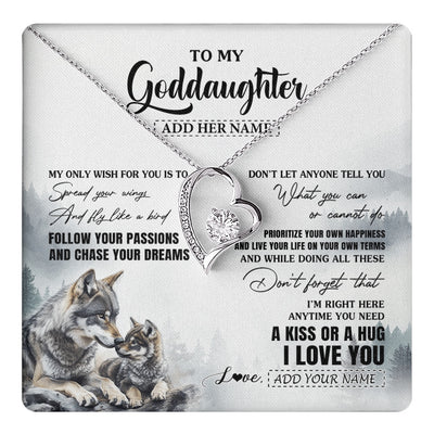Forever Love Necklace 14K White Gold Finish | 1 | Personalized To My Goddaughter Gifts Necklace From Godmother Wolf My Only Wish For You Goddaughter Birthday Gifts Graduation Christmas Gift Box Message Card | https://teecentury.