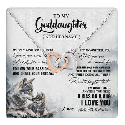 Interlocking Hearts Necklace Stainless Steel & Rose Gold Finish | 1 | Personalized To My Goddaughter Gifts Necklace From Godmother Wolf My Only Wish For You Goddaughter Birthday Gifts Graduation Christmas Gift Box Message Card | https://teecentury.