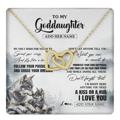 Interlocking Hearts Necklace 18K Yellow Gold Finish | 1 | Personalized To My Goddaughter Gifts Necklace From Godmother Wolf My Only Wish For You Goddaughter Birthday Gifts Graduation Christmas Gift Box Message Card | https://teecentury.