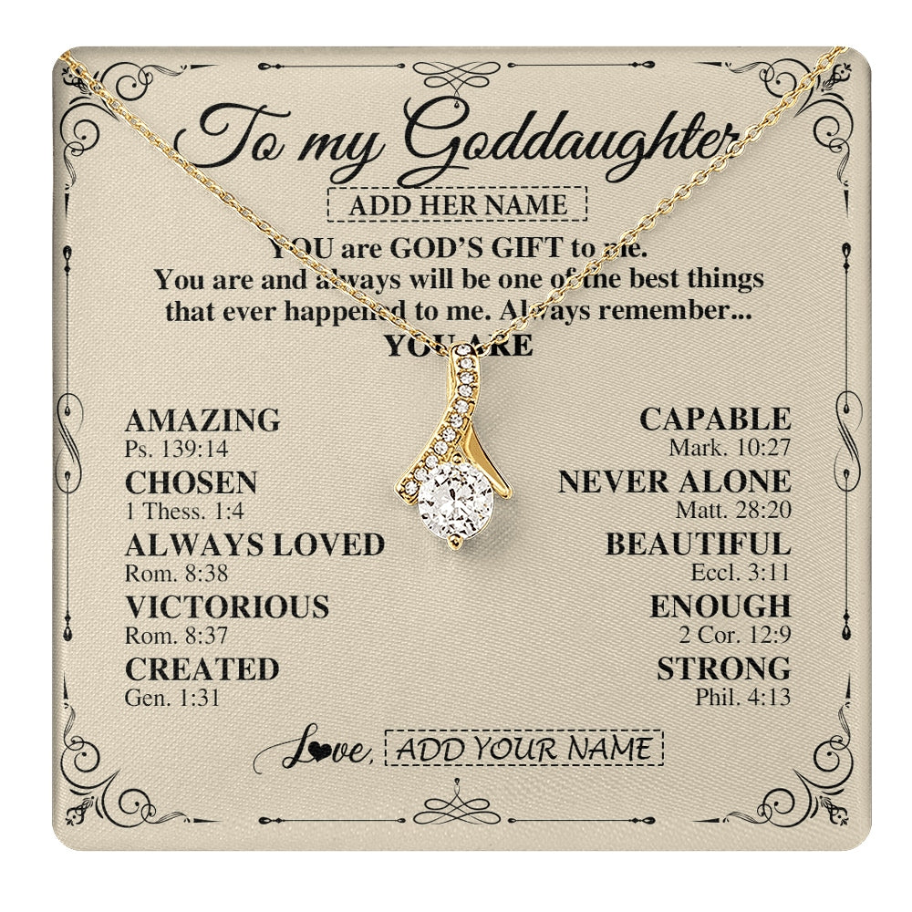 Alluring Beauty Necklace 18K Yellow Gold Finish | 1 | Personalized To My Goddaughter Gifts Necklace From Godmother You Are God's Gift To Me Goddaughter Birthday Gifts Christmas Christian Gift Box Message Card | https://teecentury.