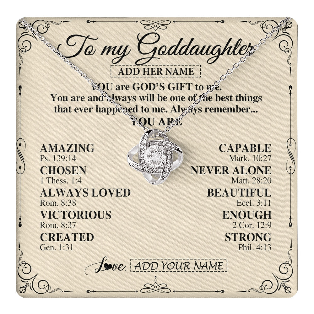 Love Knot Necklace 14K White Gold Finish | 1 | Personalized To My Goddaughter Gifts Necklace From Godmother You Are God's Gift To Me Goddaughter Birthday Gifts Christmas Christian Gift Box Message Card | https://teecentury.