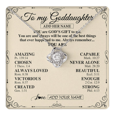 Love Knot Necklace 14K White Gold Finish | 1 | Personalized To My Goddaughter Gifts Necklace From Godmother You Are God's Gift To Me Goddaughter Birthday Gifts Christmas Christian Gift Box Message Card | https://teecentury.