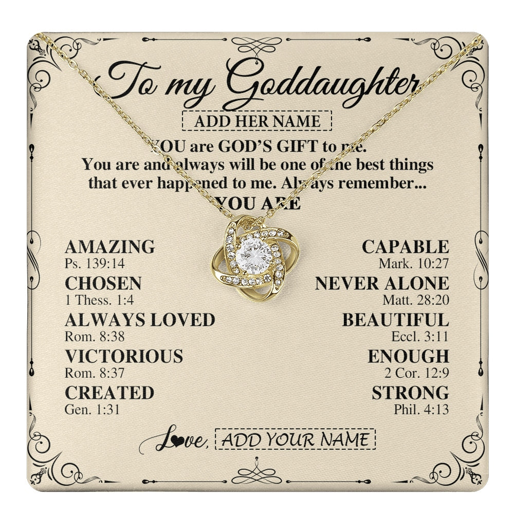 Love Knot Necklace 18K Yellow Gold Finish | 1 | Personalized To My Goddaughter Gifts Necklace From Godmother You Are God's Gift To Me Goddaughter Birthday Gifts Christmas Christian Gift Box Message Card | https://teecentury.