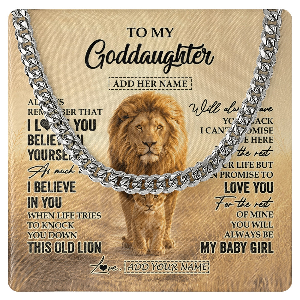 Cuban Link Chain Necklace Stainless Steel | 1 | Personalized To My Goddaughter Gifts Necklace From Uncle Always Remember Lion Gifts For Goddaughter Birthday Graduation Christmas Custom Gift Box Message Card | https://teecentury.