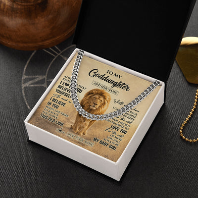 Cuban Link Chain Necklace Stainless Steel | 2 | Personalized To My Goddaughter Gifts Necklace From Uncle Always Remember Lion Gifts For Goddaughter Birthday Graduation Christmas Custom Gift Box Message Card | https://teecentury.