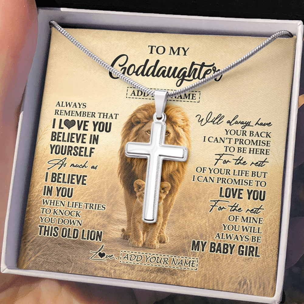 Stainless Cross Necklace Stainless Steel | 2 | Personalized To My Goddaughter Gifts Necklace From Uncle Always Remember Lion Gifts For Goddaughter Birthday Graduation Christmas Custom Gift Box Message Card | https://teecentury.